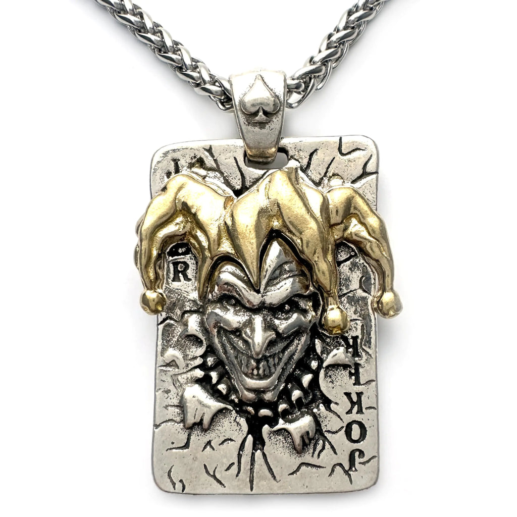 JWM Mens Silver Plated Brass Pendants Necklaces with 23.6" Stainless Steel Chain Pendants Necklaces for Men Women Exquisite Packaging (019-Poker Joker)