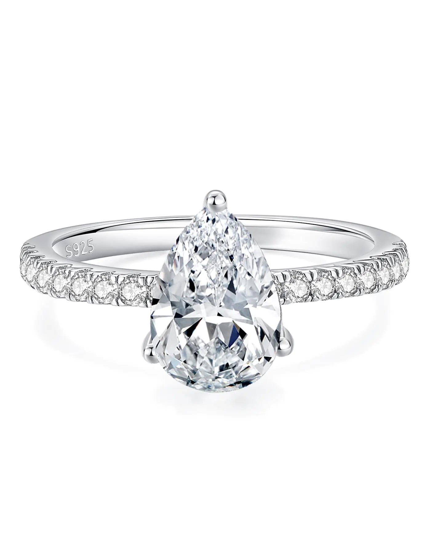 Oivley 2CT Pear Shaped Engagement Ring Teardrop Cubic Zirconia Sterling Silver Womens Promise Rings Fake Engagement Rings Solitaire CZ Engagement Rings for Women with 18K White Gold Plated-95