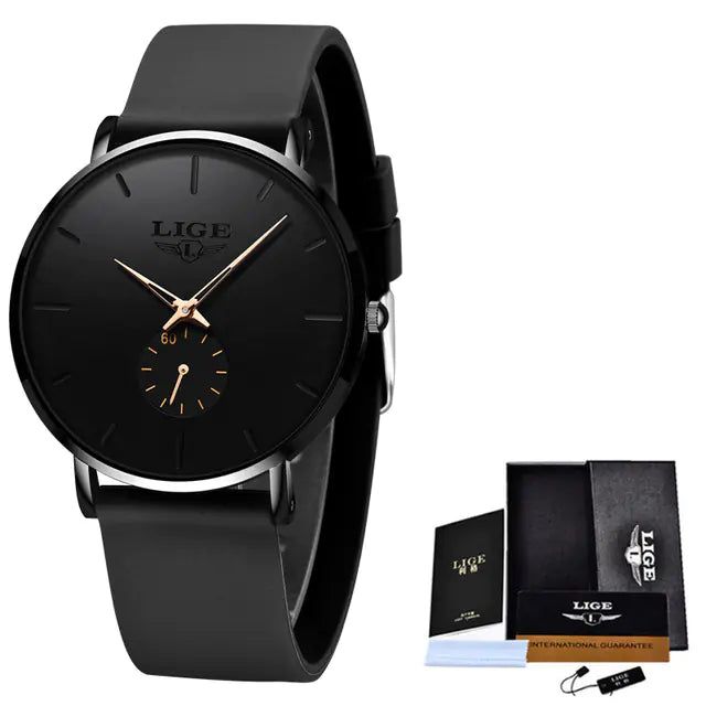 LIGE Men's Ultra Thin Waterproof Quartz Luxury Watch