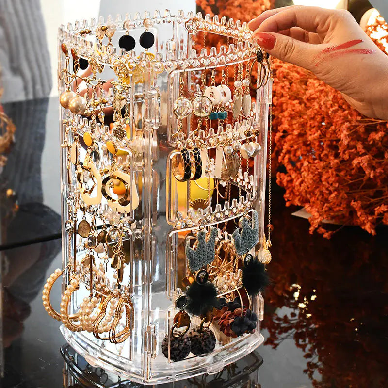 Rotating Jewelry Organizer for Earrings and Necklaces