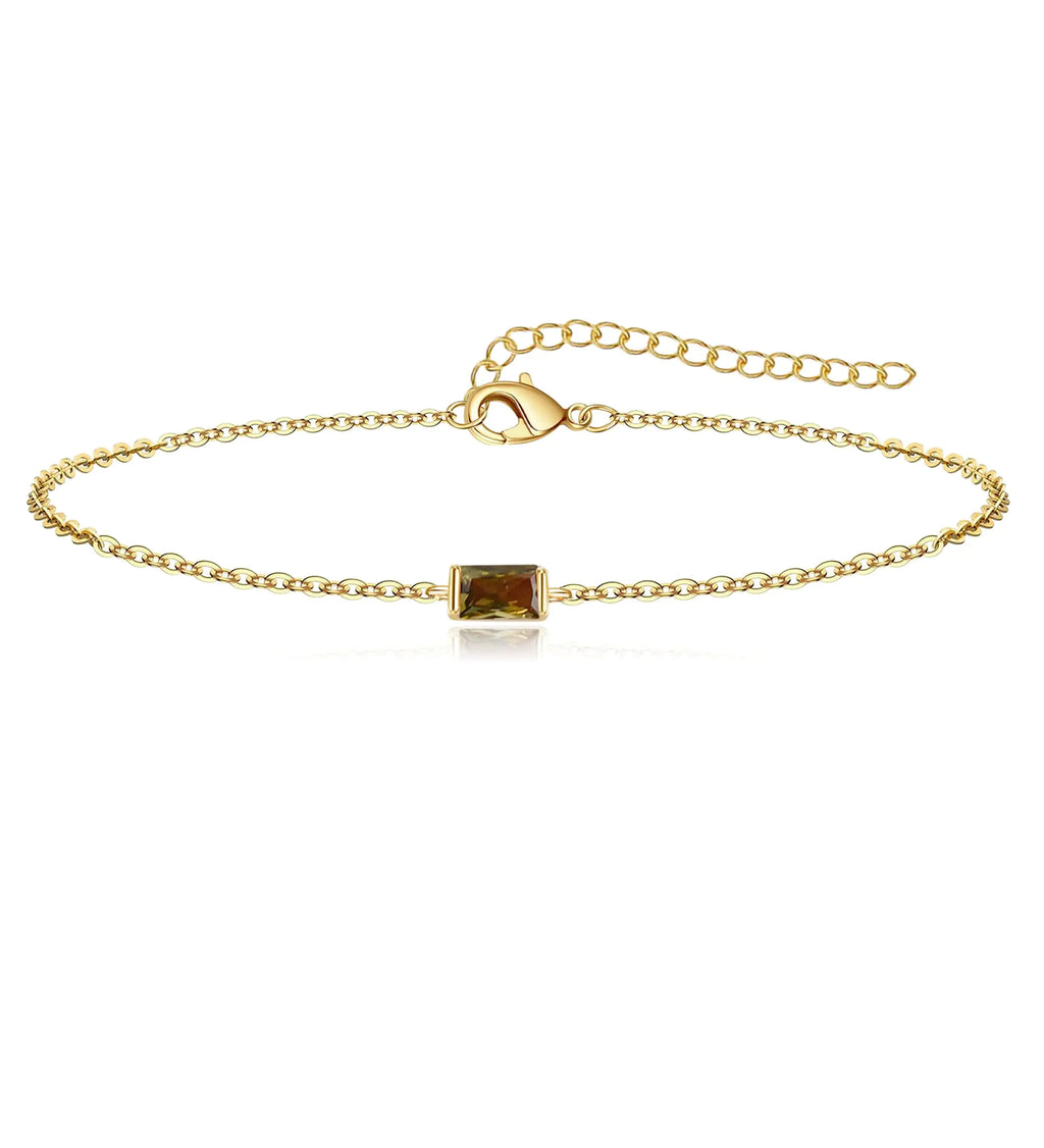 MJust Adjustable Gold Birthstone Bracelets August Baguette Dainty Birthstone Link Bracelets for Women Mom Father Sister Birthday Gifts