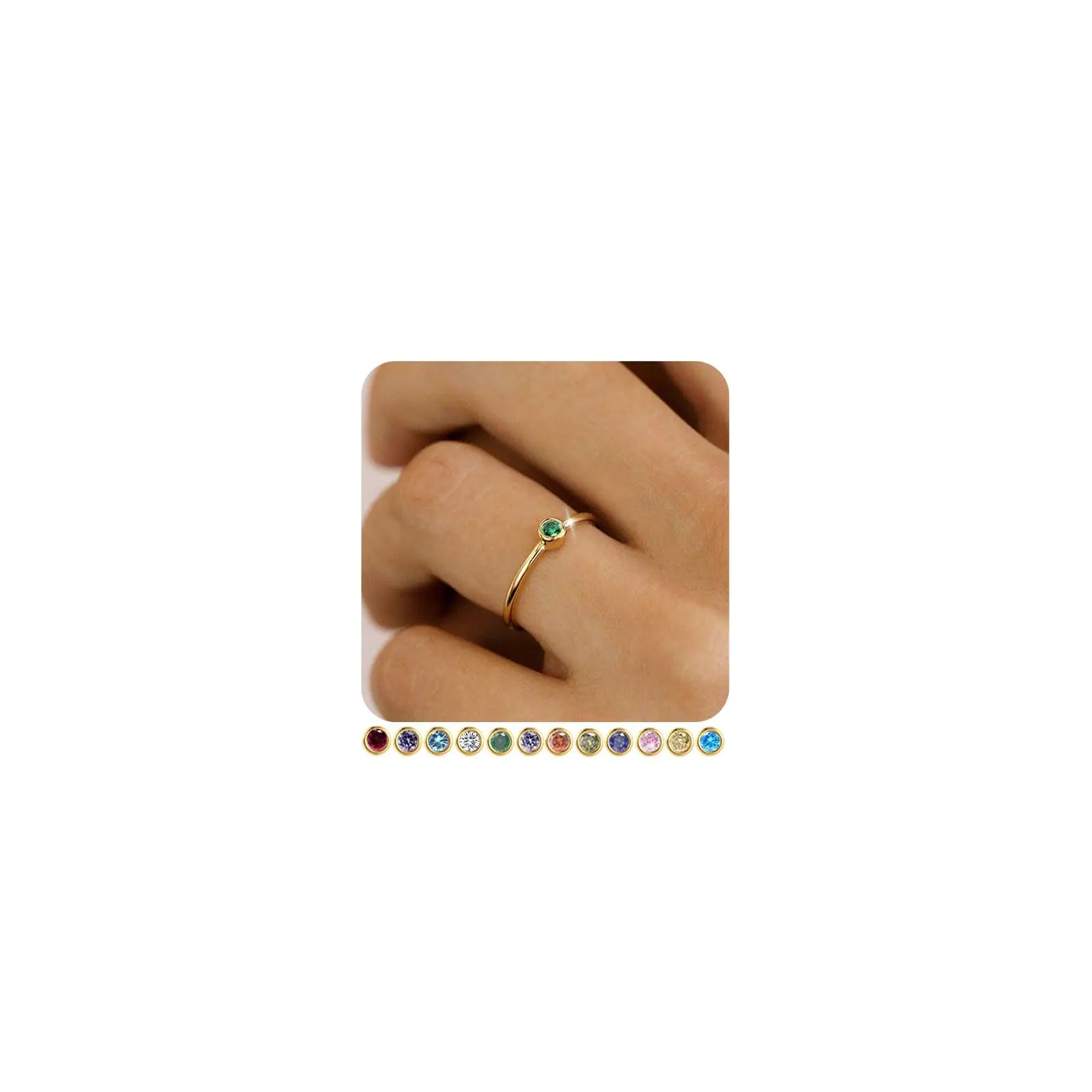 TOSGMY Birthstone Rings for Women Non Tarnish 14K Gold Plated Sterling Silver Stackable Birthday Gifts for Mom Dainty Emerald Green Blue CZ Gemstone Ring for Mothers Daughter Bridesmaid Gifts Jewelry