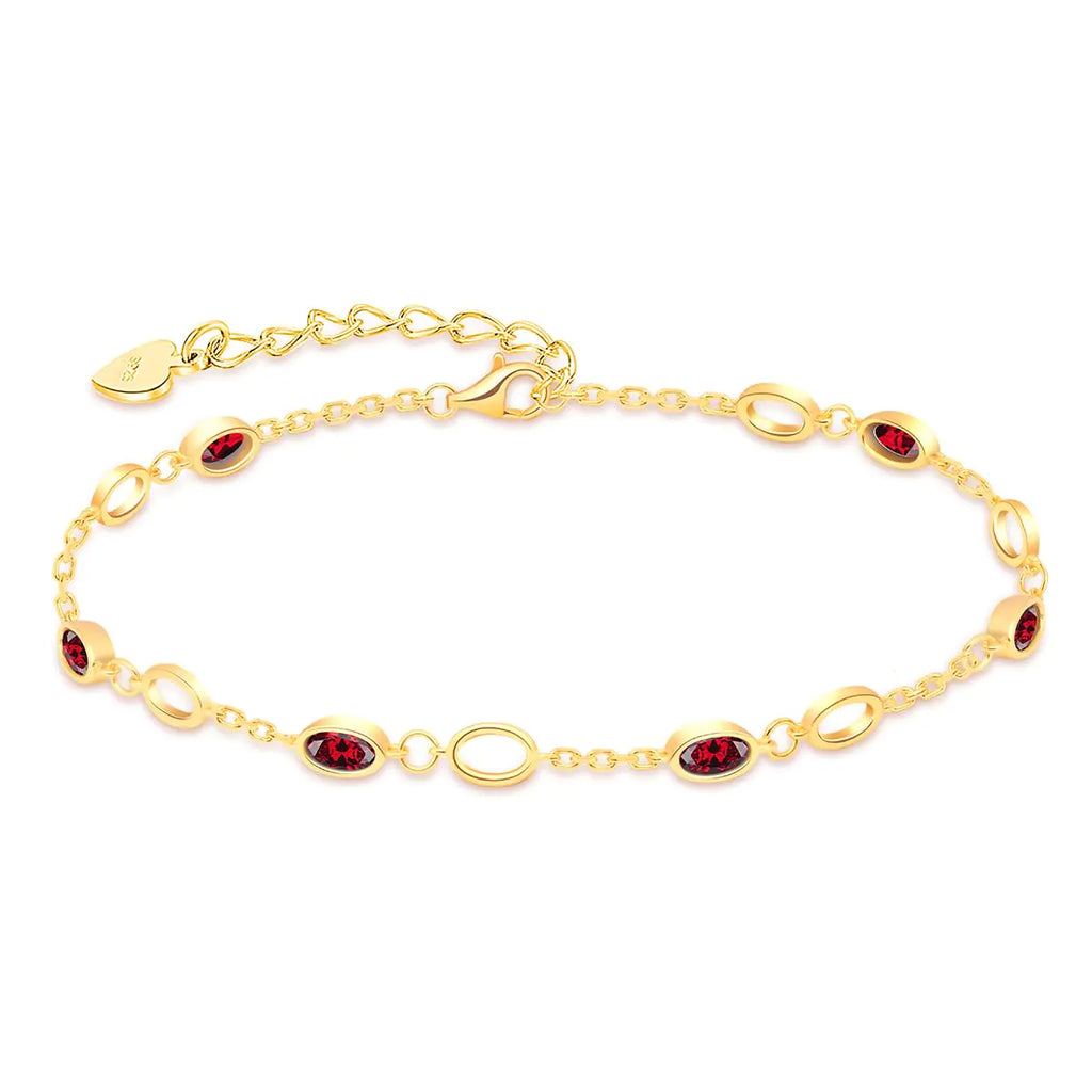 RIVIKO Jul Birthstone Bracelets for Women925 Sterling Silver Gold Plated Dainty Women Charm Link BraceletAnniversary Jewelry Valentines Christmas Day Birthday Gifts for Her Mom Wife