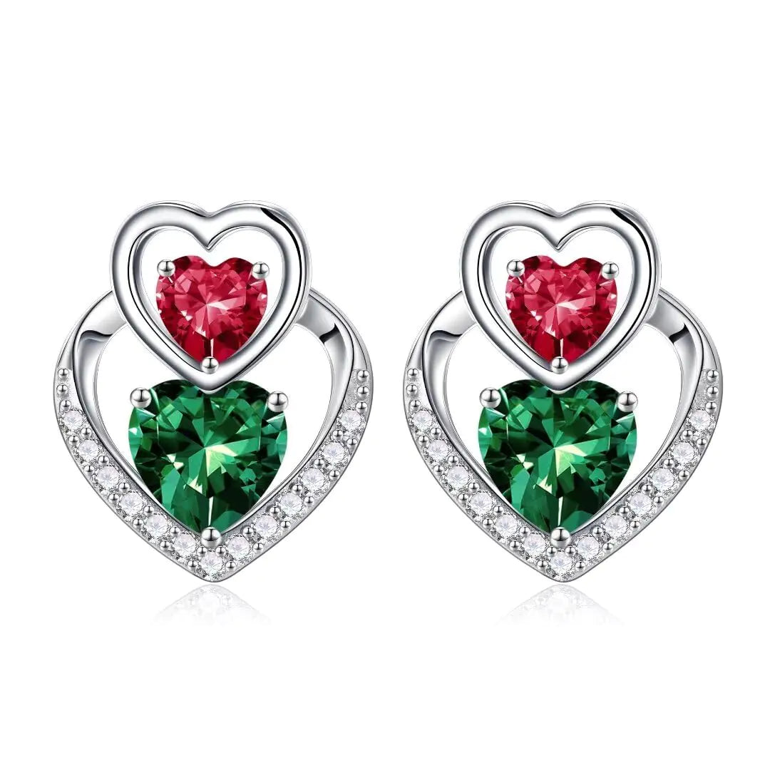 Iefil Gifts for Women Wife Girlfriend Birthstone Stud Earrings Birthday Gifts for Women Anniversary Christmas Gifts for Her Emerald Ruby Earrings May July Birthstone Jewelry