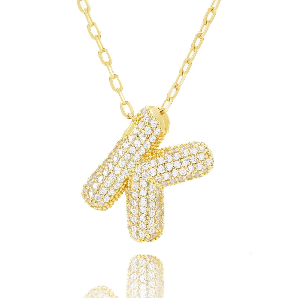 CIELTEAR Bubble Letter Necklace Gold Initial Necklaces for Women Chunky Charm Necklace Pendant K 14K Gold Plated Cubic Zirconia Balloon Letter Necklace Dainty Gold Jewelry for Women Trendy