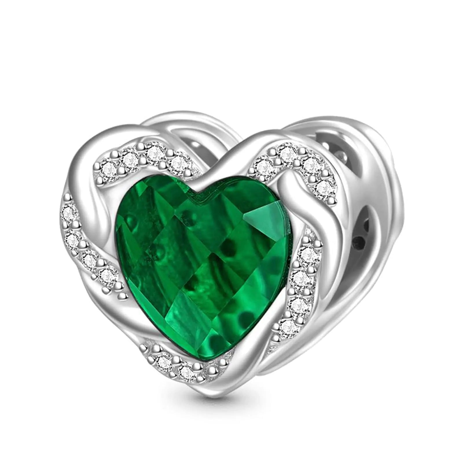 GNOCE Heart-shaped Birthstone Charm for Bracelet 925 Sterling Silver Birthday Charms for Women Wife Fit Snake Chain Bracelets/ (May)