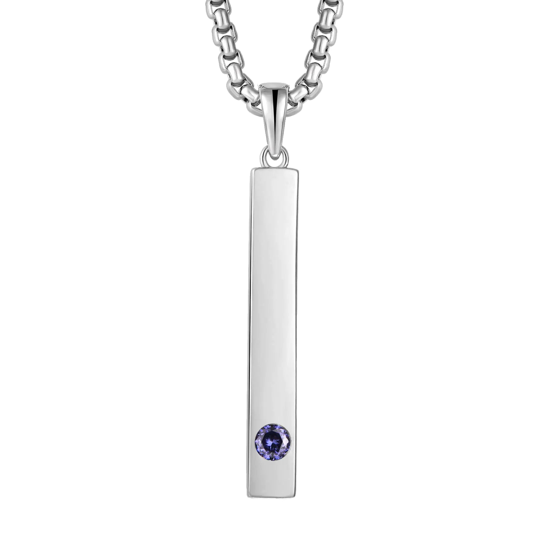Raymard 925 Sterling Silver Birthstone Bar Necklace for Womens Mens 24" Rolo Chain Created Birthstone Jewelry-Created Tanzanite