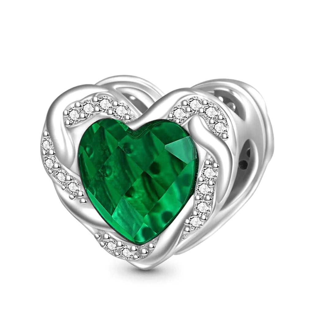 GNOCE Heart-shaped Birthstone Charm for Bracelet 925 Sterling Silver Birthday Charms for Women Wife Fit Snake Chain Bracelets/ (May)