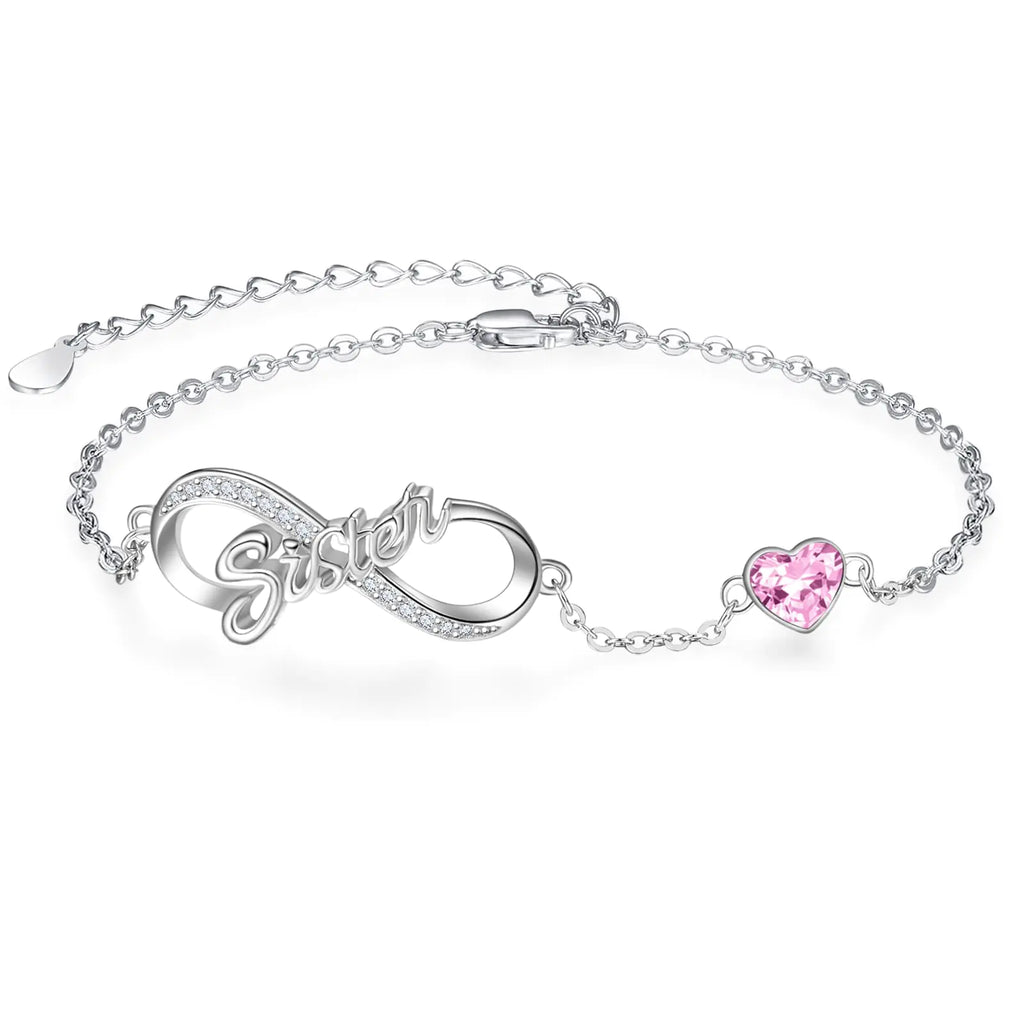 Palpitate Sister Infinity Bracelet Sister Birthday Bracelets Sterling Silver Women Created-Birthstone Sister Jewelry Gift to Bestie Friendship Birthday