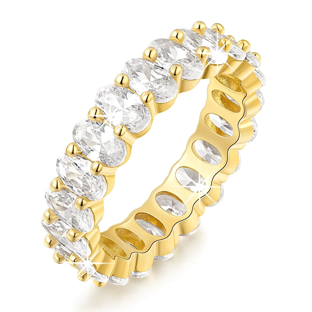 MIA MOUNE 14K Gold Rings Oval Cubic Zirconia Eternity Rings Dainty Gold Rings for Women Stackable Rings 56789