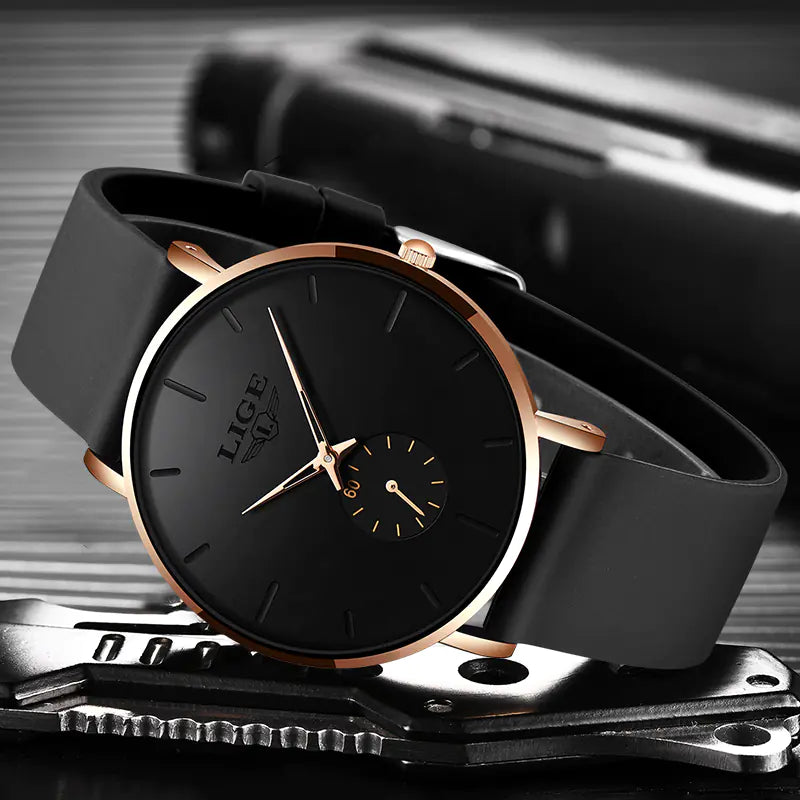 LIGE Men's Ultra Thin Waterproof Quartz Luxury Watch