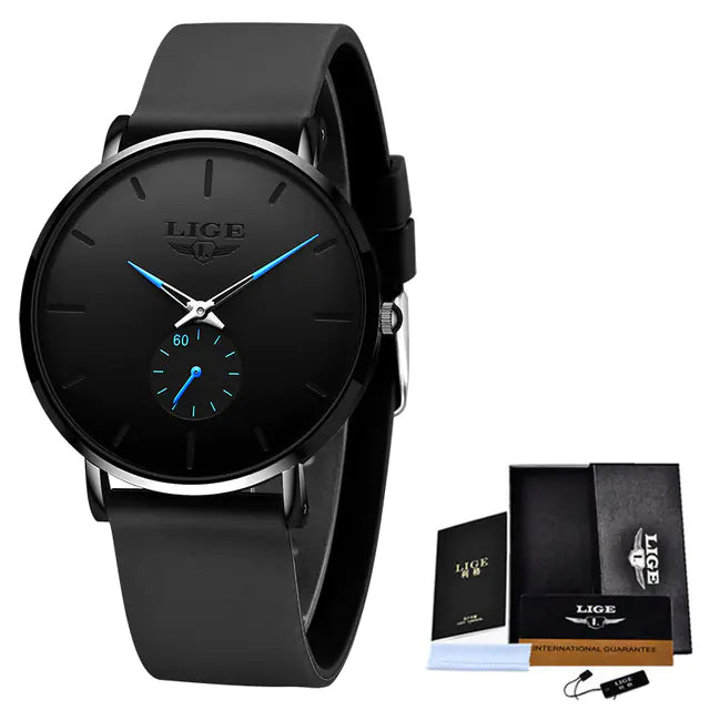 LIGE Men's Ultra Thin Waterproof Quartz Luxury Watch