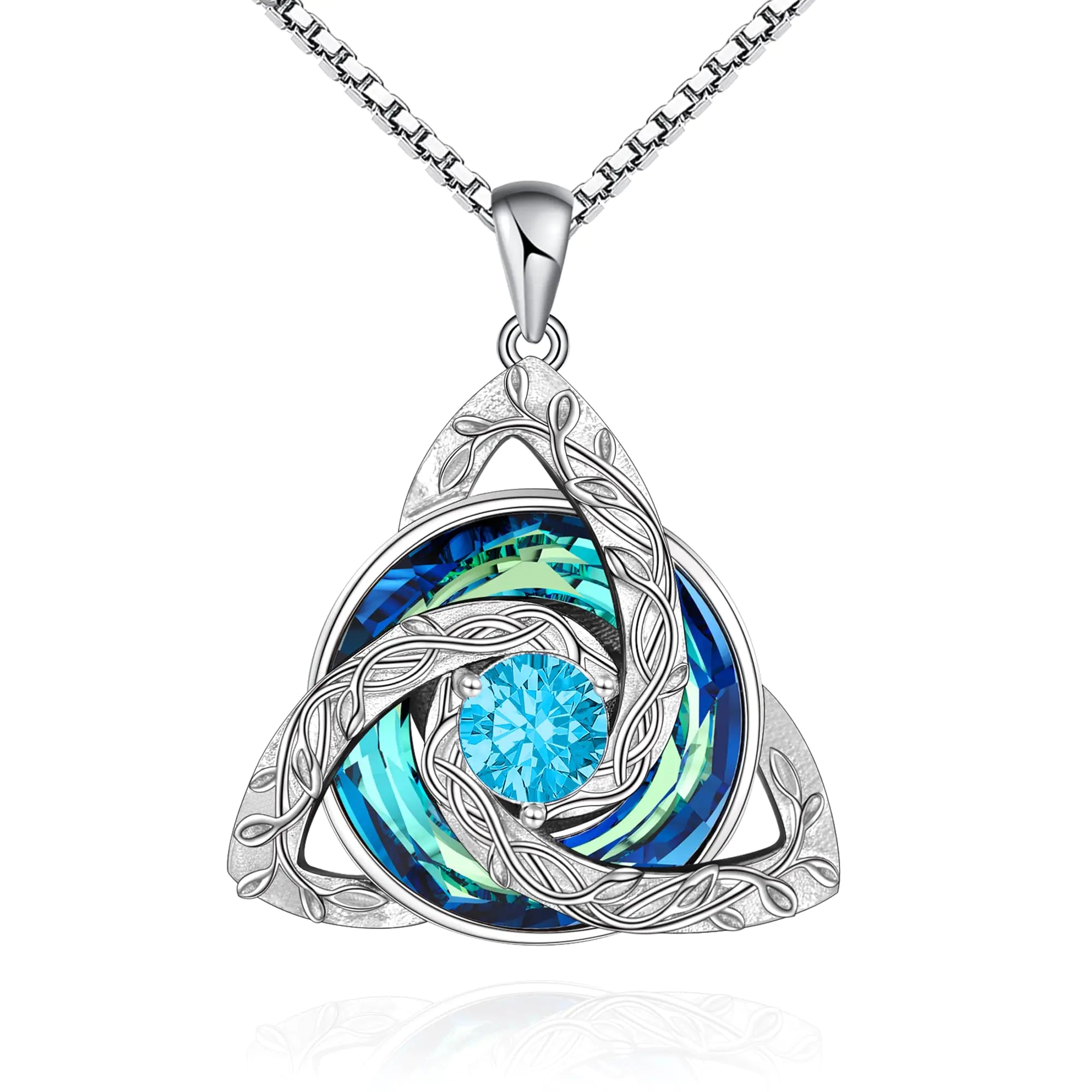 Distance Celtic Birthstone Necklace for Women 925 Sterling Silver Trinity Knot Austria Crystal Pendant March Birthstone Necklace Aquamarine Jewelry Birthday Christmas Irish Scottish Gifts for Her