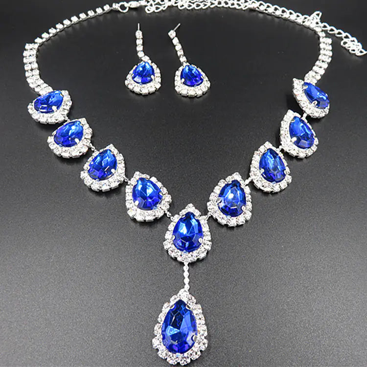 Bridal Jewelry Set with Colorful Rhinestone Earrings