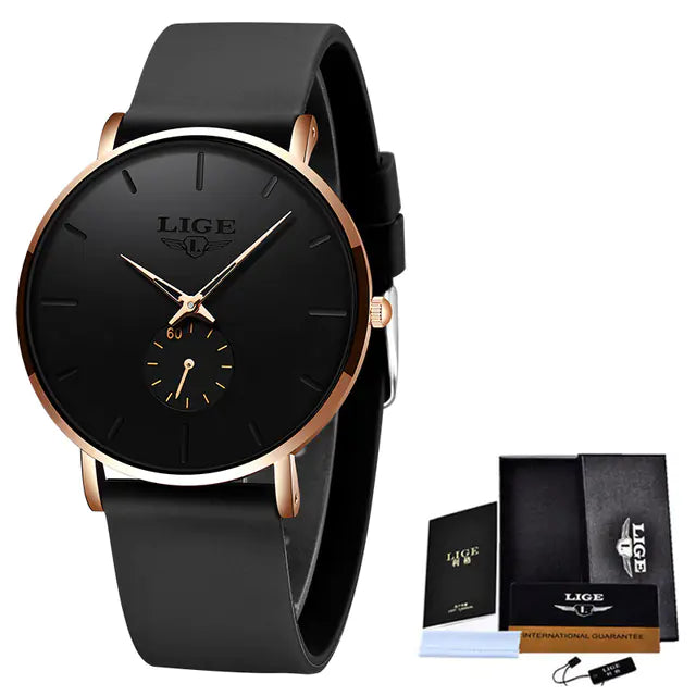 LIGE Men's Ultra Thin Waterproof Quartz Luxury Watch