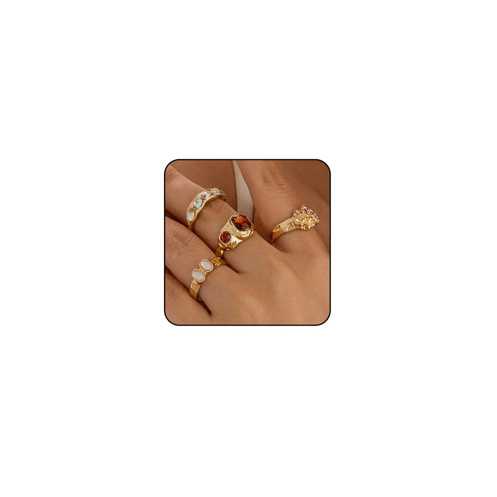 ONBRIG Chunky Gold Rings for Women Silver Chunky Rings Set Adjustable Thick Rings Gold Statement Rings Chunky Sliver Rings for Women Chunky Gold Jewelry (4-Gold 4pcs)