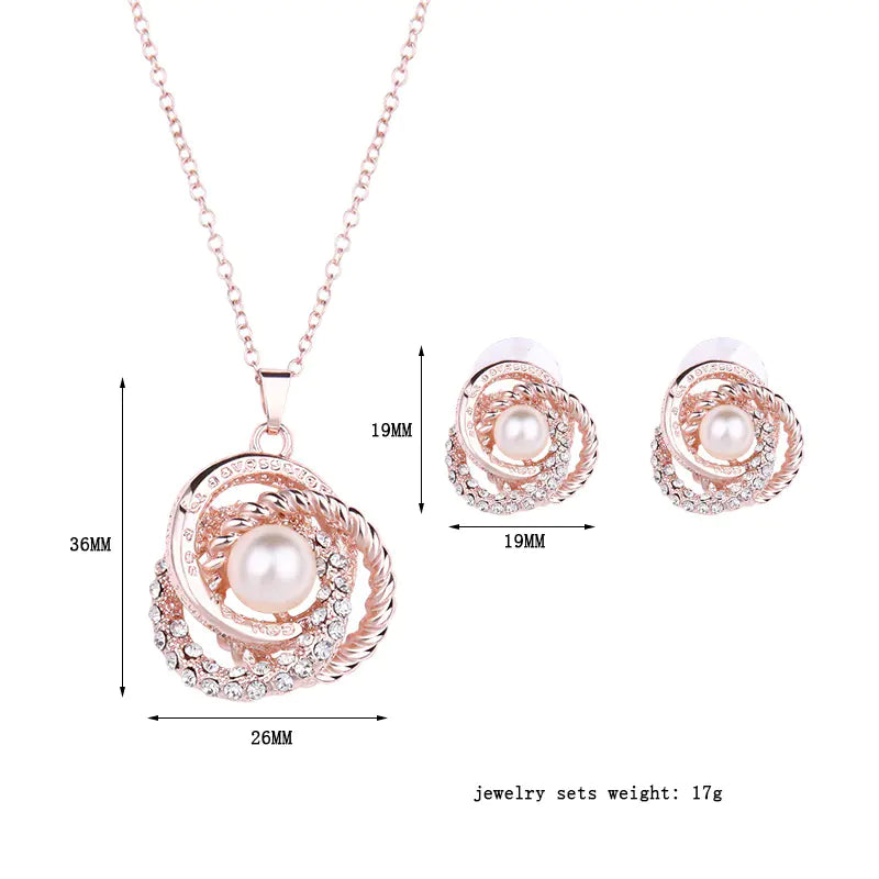 Bridal Rhinestone Pearl Jewelry Set with Earrings