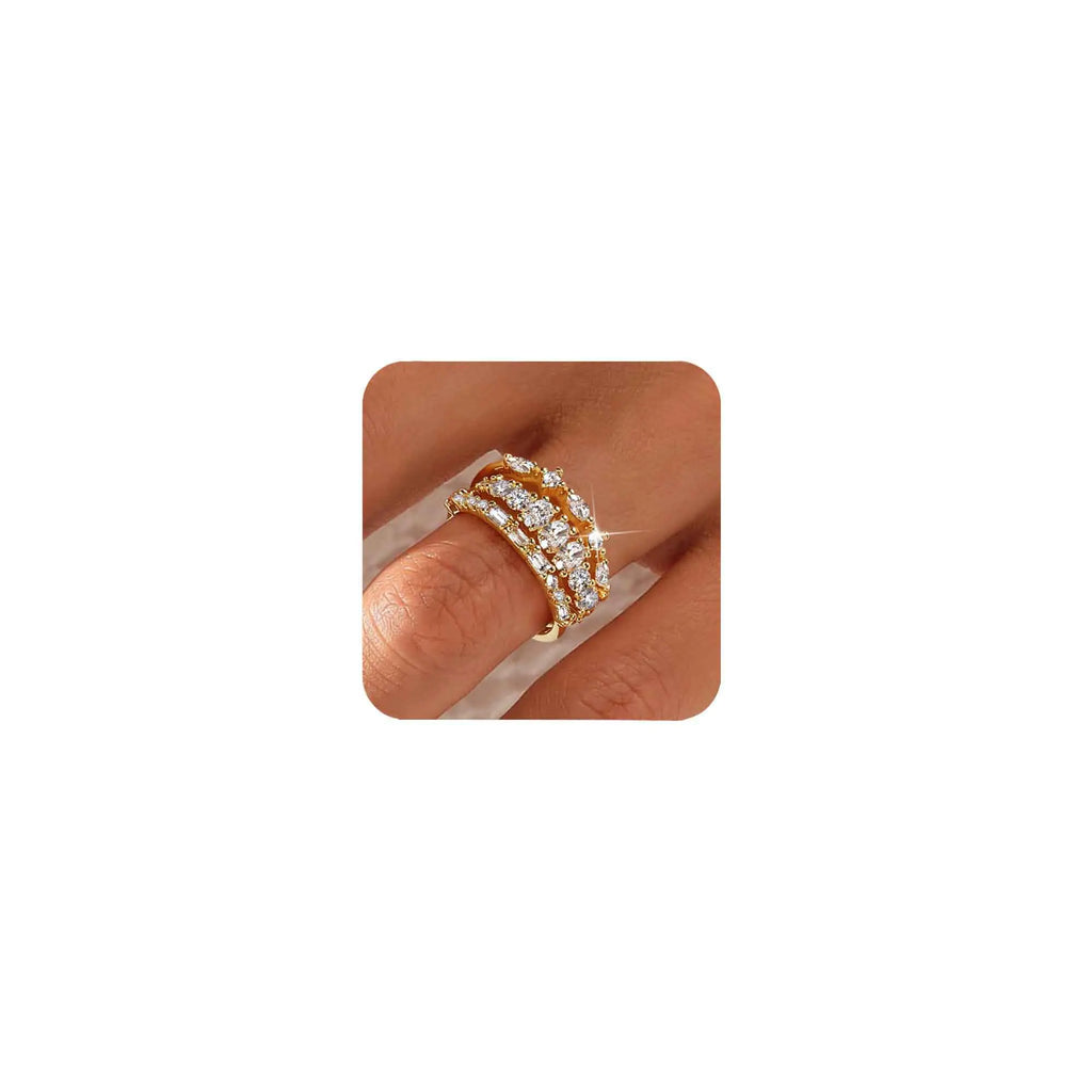 CIOMY Stackable Gold Rings for Women Non Tarnish Dainty 14K Gold Plated 3PCS Knuckle Rings Set Cubic Zirconia Thumb Rings Trendy Statement Promise Wedding Bands Engagement Rings Size 10