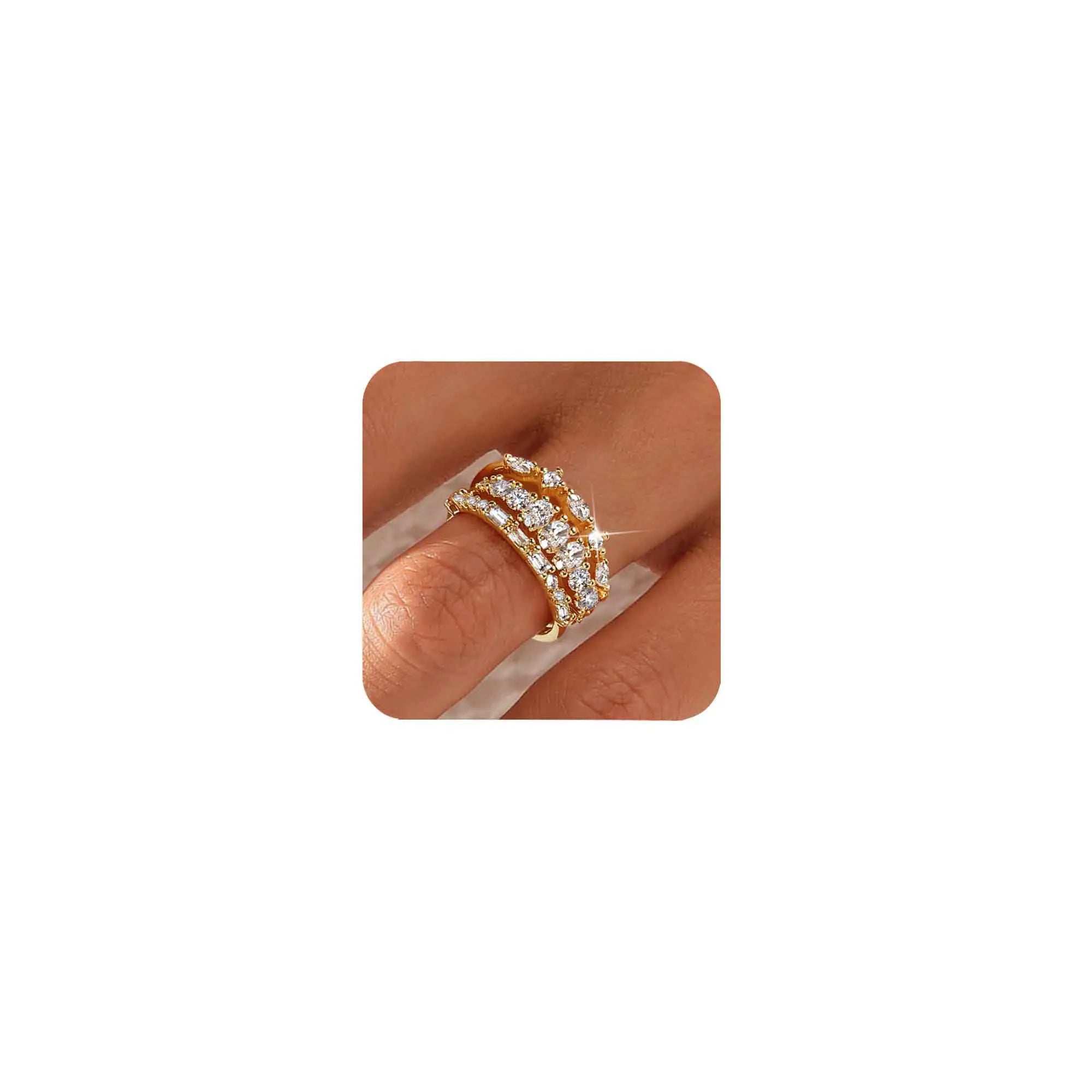 CIOMY Stackable Gold Rings for Women Non Tarnish Dainty 14K Gold Plated 3PCS Knuckle Rings Set Cubic Zirconia Thumb Rings Trendy Statement Promise Wedding Bands Engagement Rings Size 10