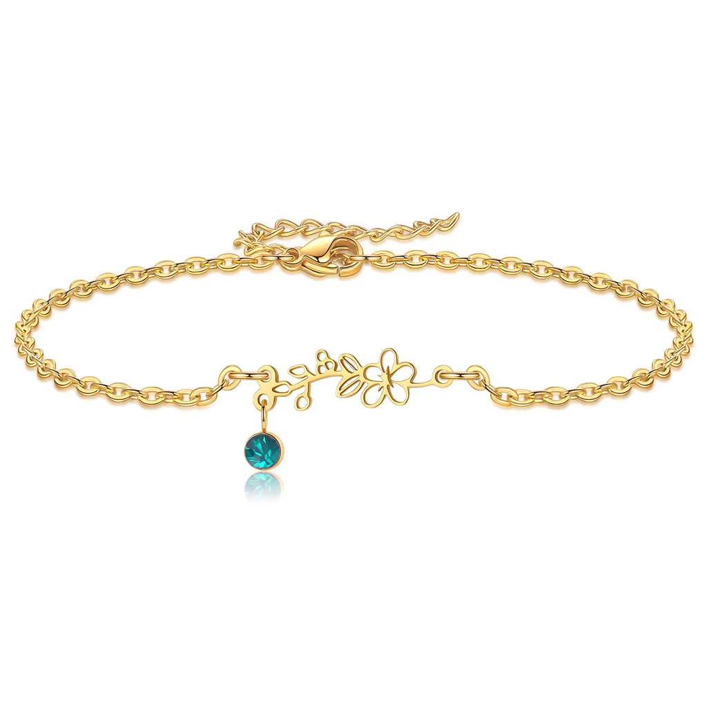 Nupdot May Birth Flower Bracelets 14K Gold Plated Birth Month Hawthorn Floral Birthstone Charm Bracelets Wildflower Jewelry May. Birthday Gifts for Women