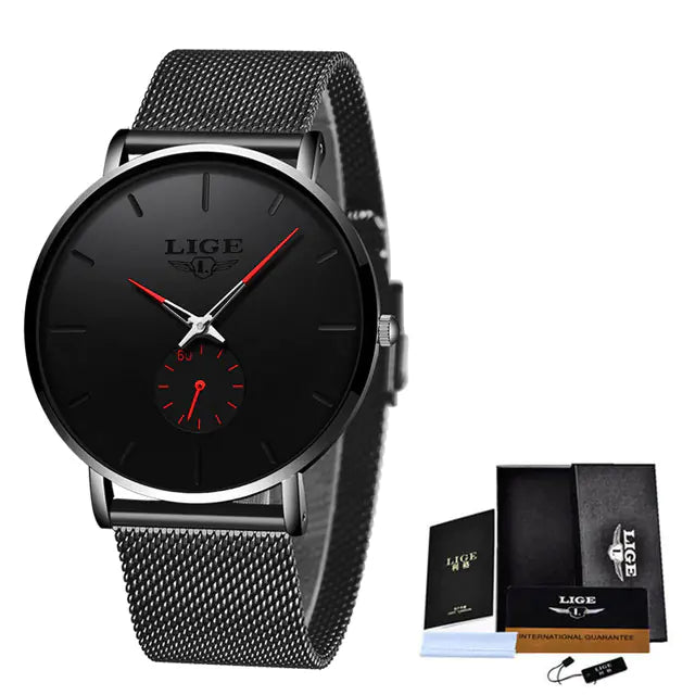 LIGE Men's Ultra Thin Waterproof Quartz Luxury Watch