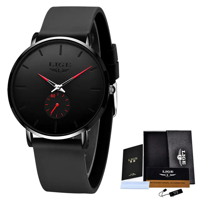 LIGE Men's Ultra Thin Waterproof Quartz Luxury Watch