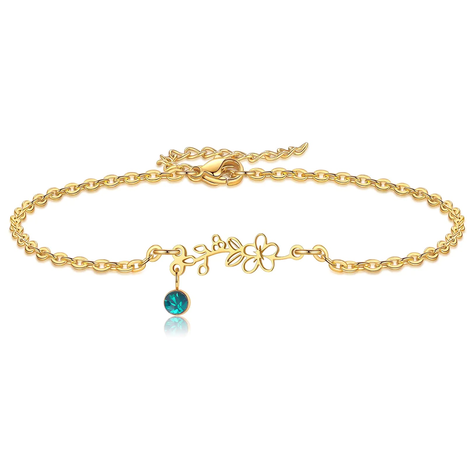 Nupdot May Birth Flower Bracelets 14K Gold Plated Birth Month Hawthorn Floral Birthstone Charm Bracelets Wildflower Jewelry May. Birthday Gifts for Women