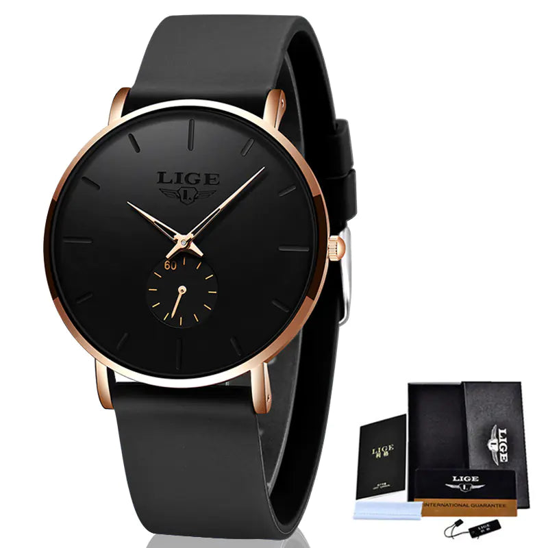 LIGE Men's Ultra Thin Waterproof Quartz Luxury Watch