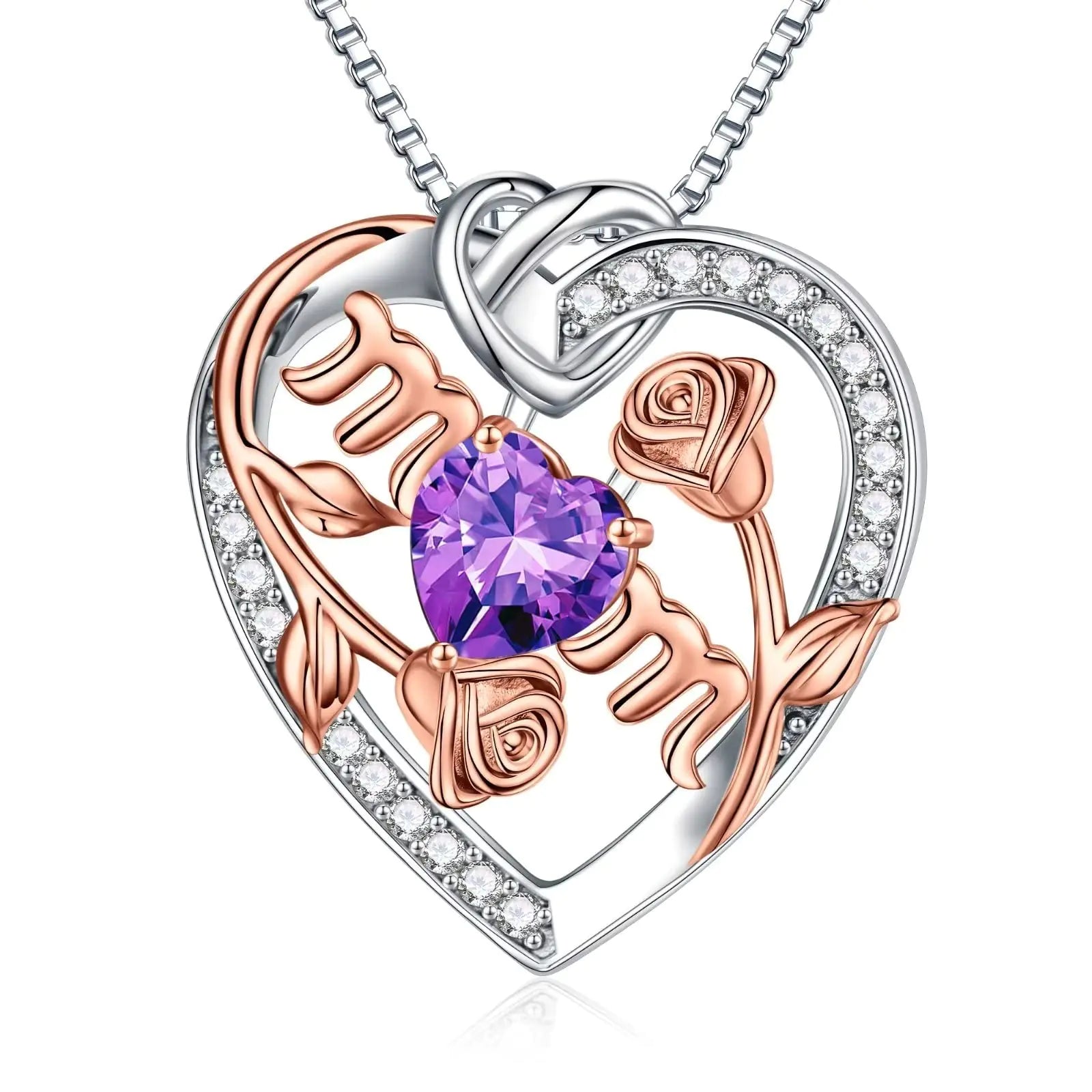 Iefil Mom Gifts Mom Necklace 925 Sterling Silver Mom Birthstone Necklace Mothers Day Valentines Day Christmas Birthday Gifts for Mom Bonus Mom February Birthstone Purple Amethyst Jewelry