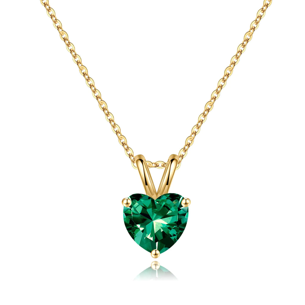 SMILEST Christmas Gifts for Women Birthstone Necklace Heart Created Emerald Necklace Rhodium Plated 925 Sterling Silver May Birthstone Necklace Birthstone Necklace Birthday Gifts for Women Mom Wife